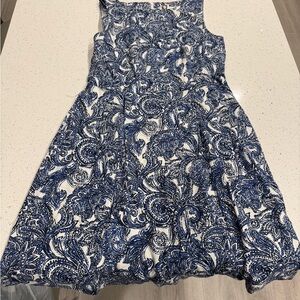 Anne Klein Navy and White Patterned Dress with pockets and belt
